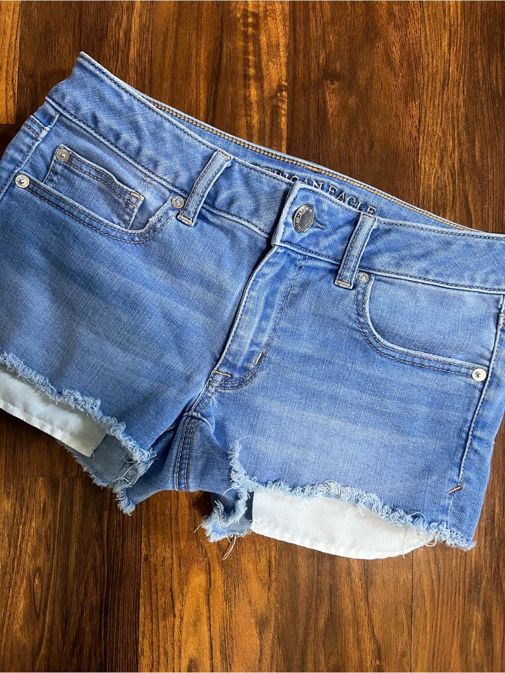 American Eagle Outfitters Light Blue Frayed Denim Shorts